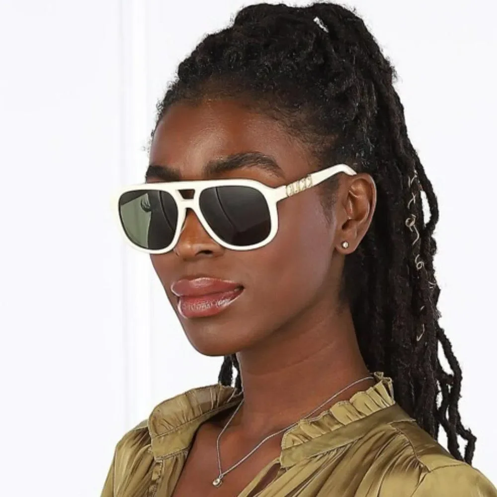 NEW Gucci GG1188S 005 Ivory White Green Pilot Unisex Logo Sunglasses